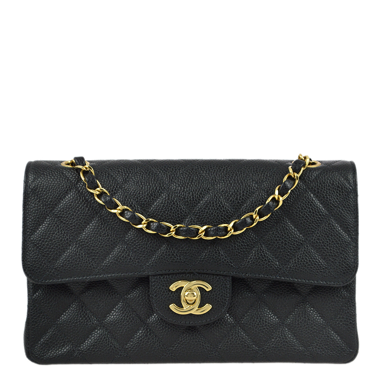 Chanel 2001-2003 Black Caviar Small Classic Double Flap Shoulder Bag