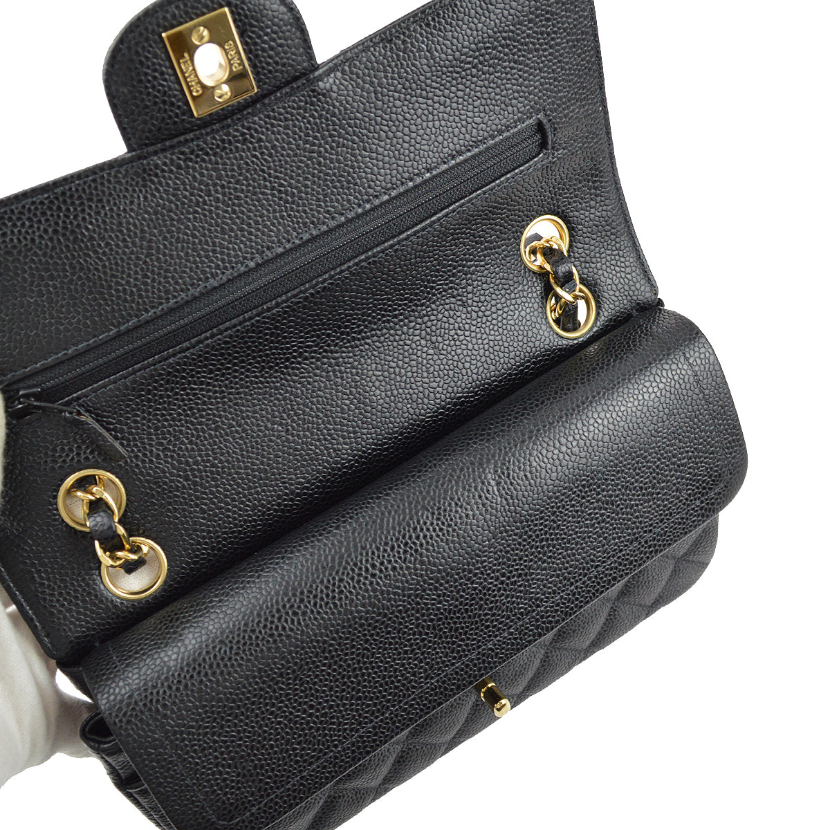 Chanel 2001-2003 Black Caviar Small Classic Double Flap Shoulder Bag