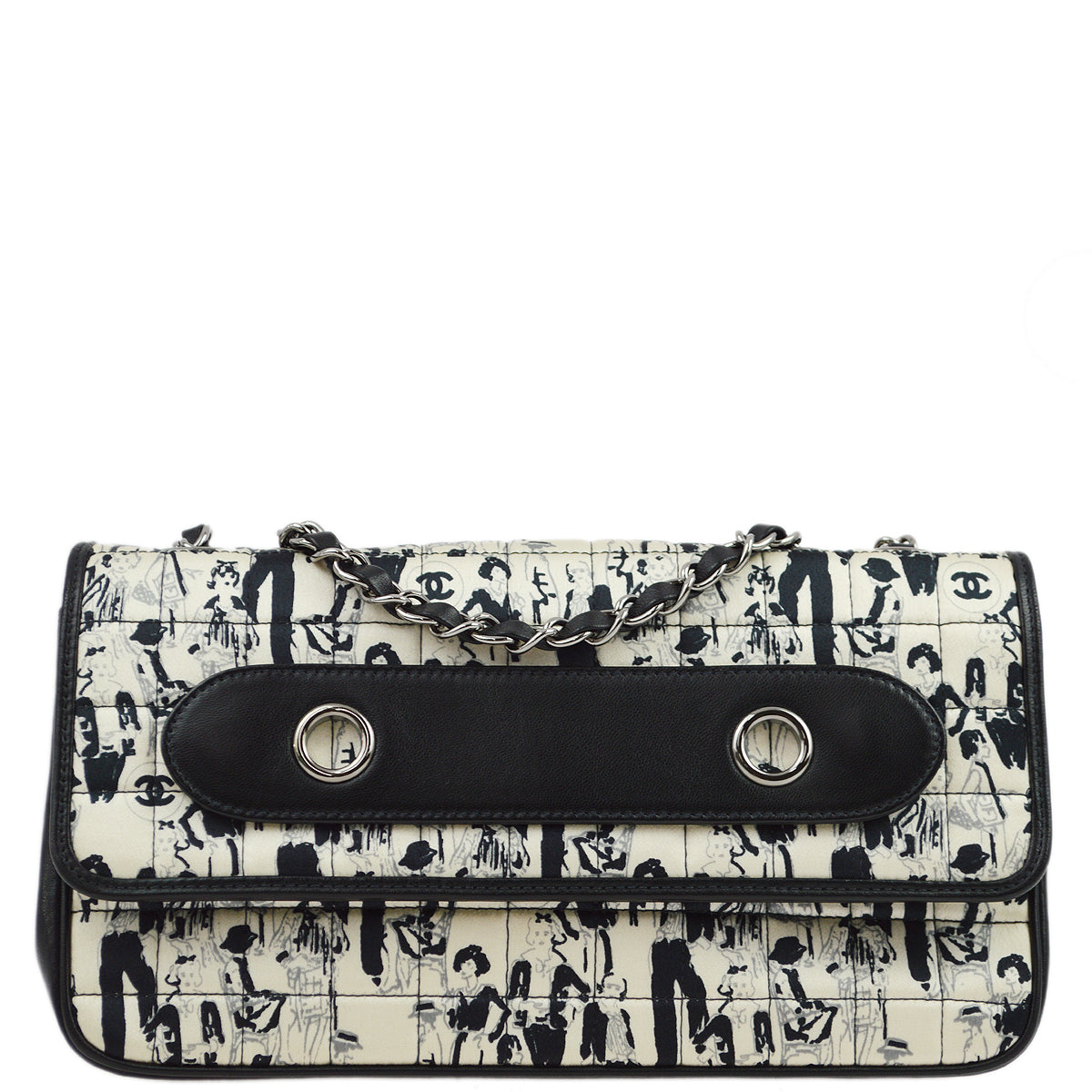 Chanel Black White Silk Lambskin Choco Bar Shoulder Bag