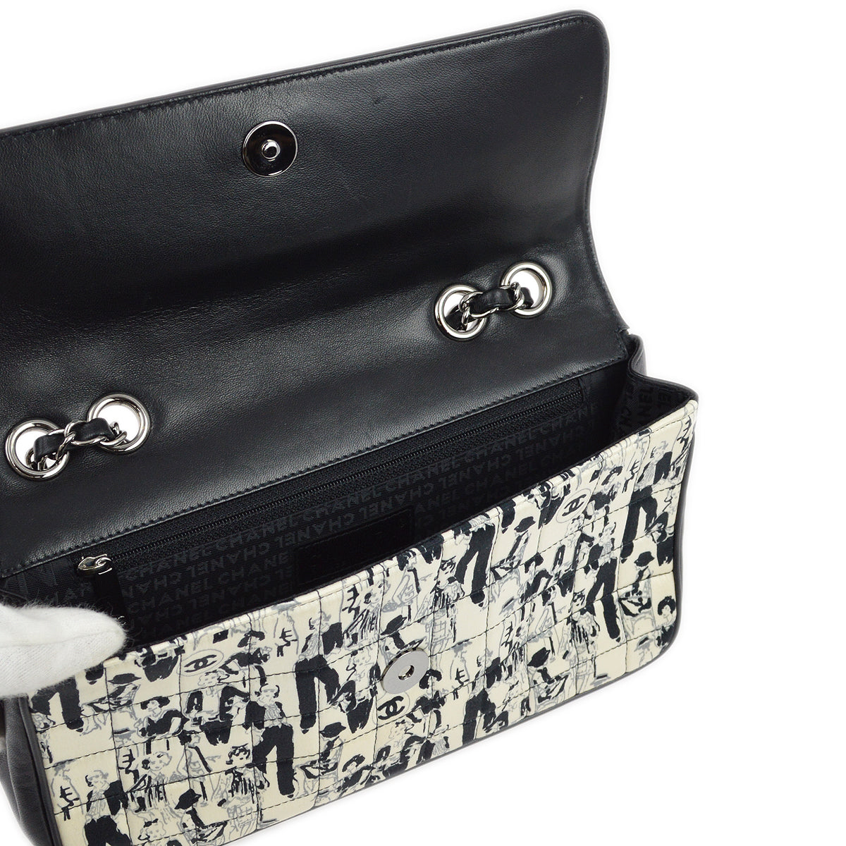 Chanel Black White Silk Lambskin Choco Bar Shoulder Bag