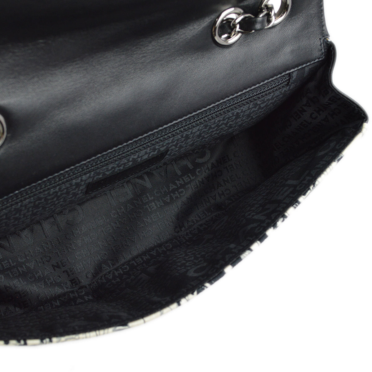 Chanel Black White Silk Lambskin Choco Bar Shoulder Bag