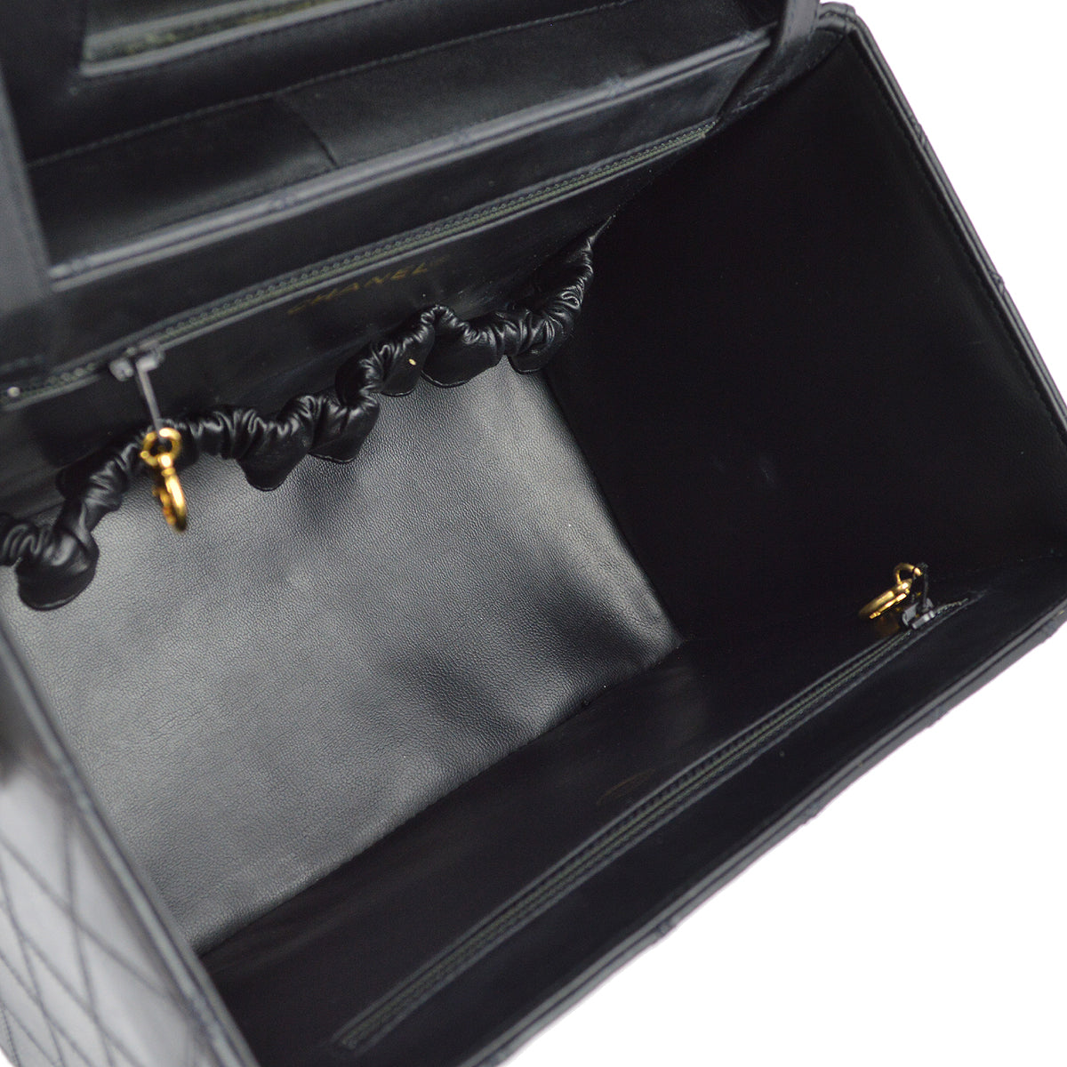 Chanel 1994-1996 Black Lambskin Bicolore Vanity 2way Shoulder Handbag