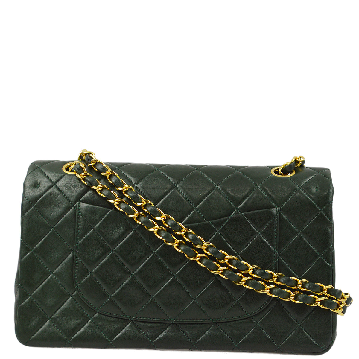 Chanel * 1989-1991 Green Lambskin Medium Classic Double Flap Shoulder Bag