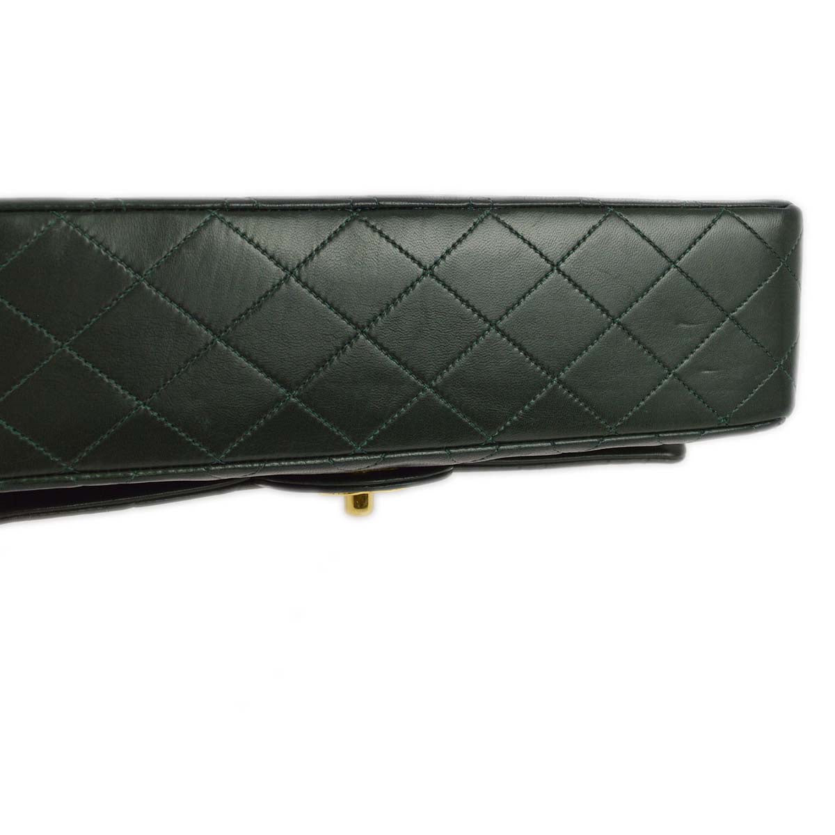 Chanel * 1989-1991 Green Lambskin Medium Classic Double Flap Shoulder Bag