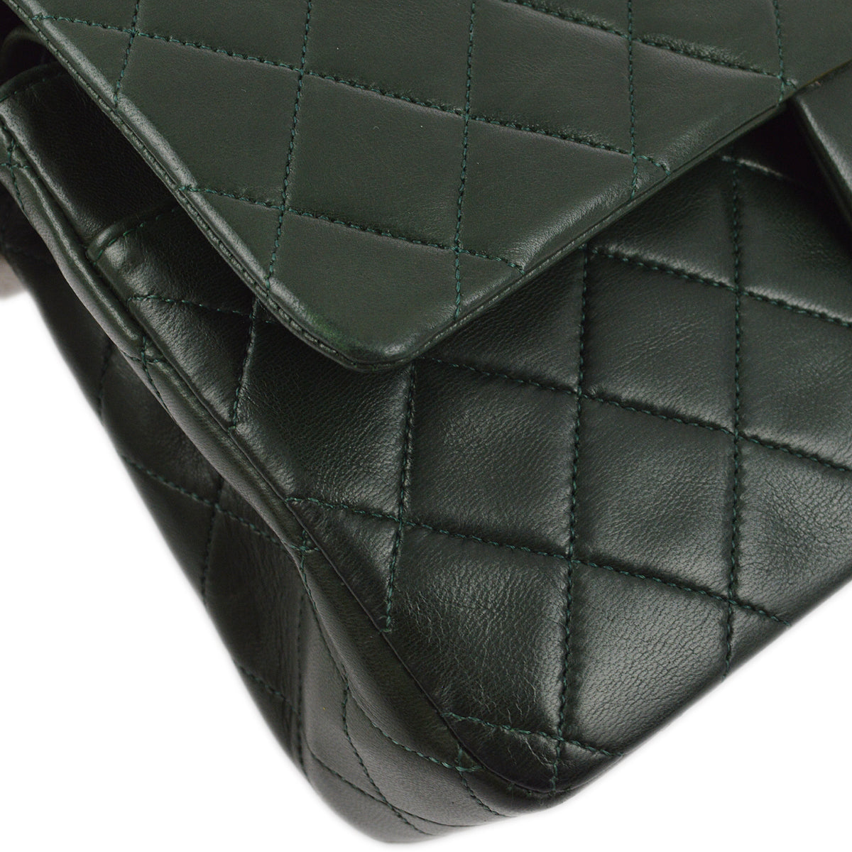 Chanel * 1989-1991 Green Lambskin Medium Classic Double Flap Shoulder Bag