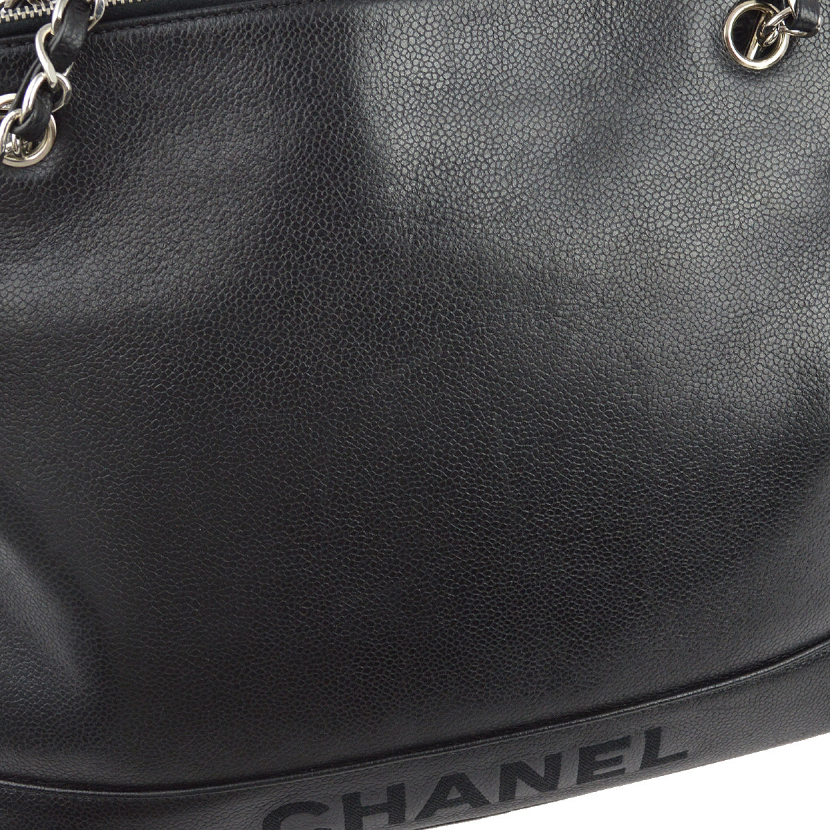 Chanel 1996-1997 Black Caviar Chain Shoulder Tote Bag