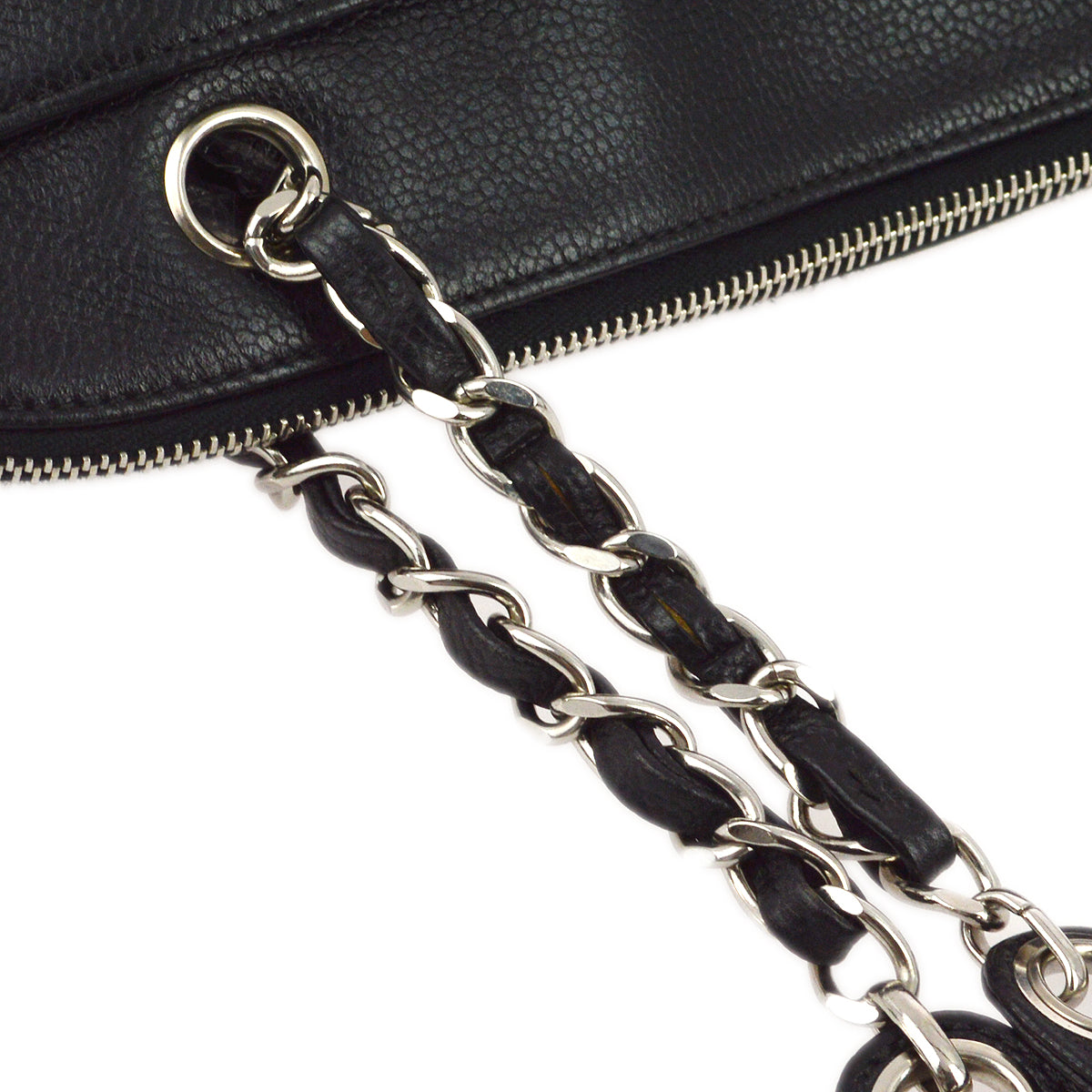 Chanel 1996-1997 Black Caviar Chain Shoulder Tote Bag