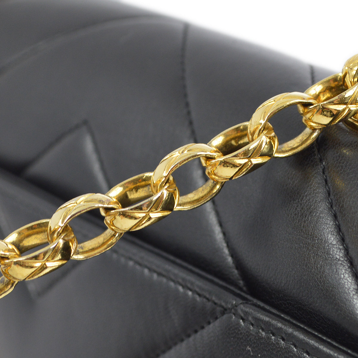 Chanel 1991-1994 Black Lambskin Chevron Chain Shoulder Bag