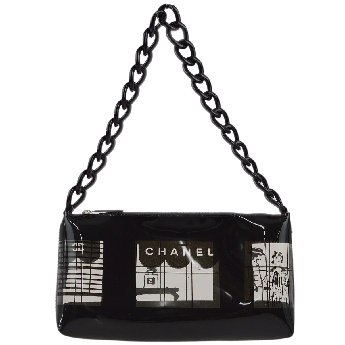 Chanel 2003-2004 Black Vinyl Window Chain Shoulder Bag