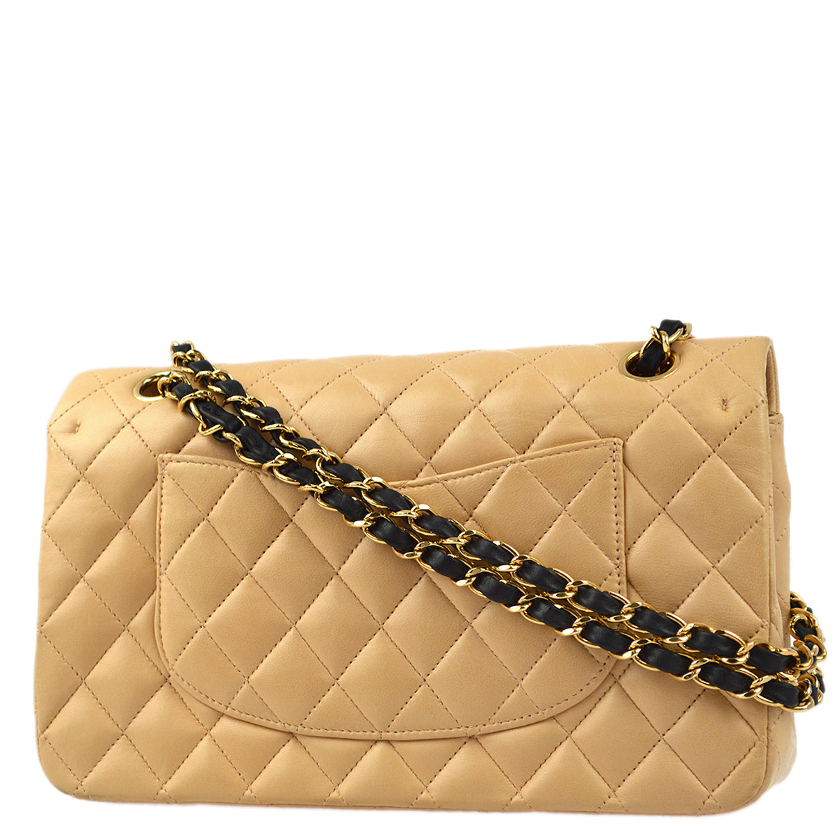 Chanel 2004-2005 Beige Lambskin Medium Classic Double Flap Shoulder Bag