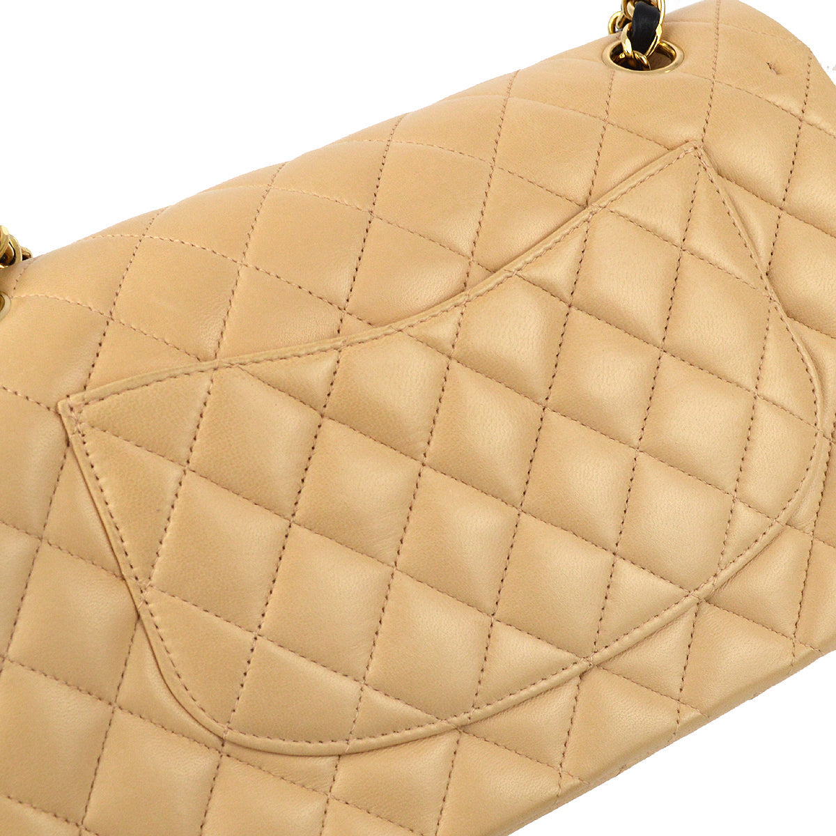 Chanel 2004-2005 Beige Lambskin Medium Classic Double Flap Shoulder Bag