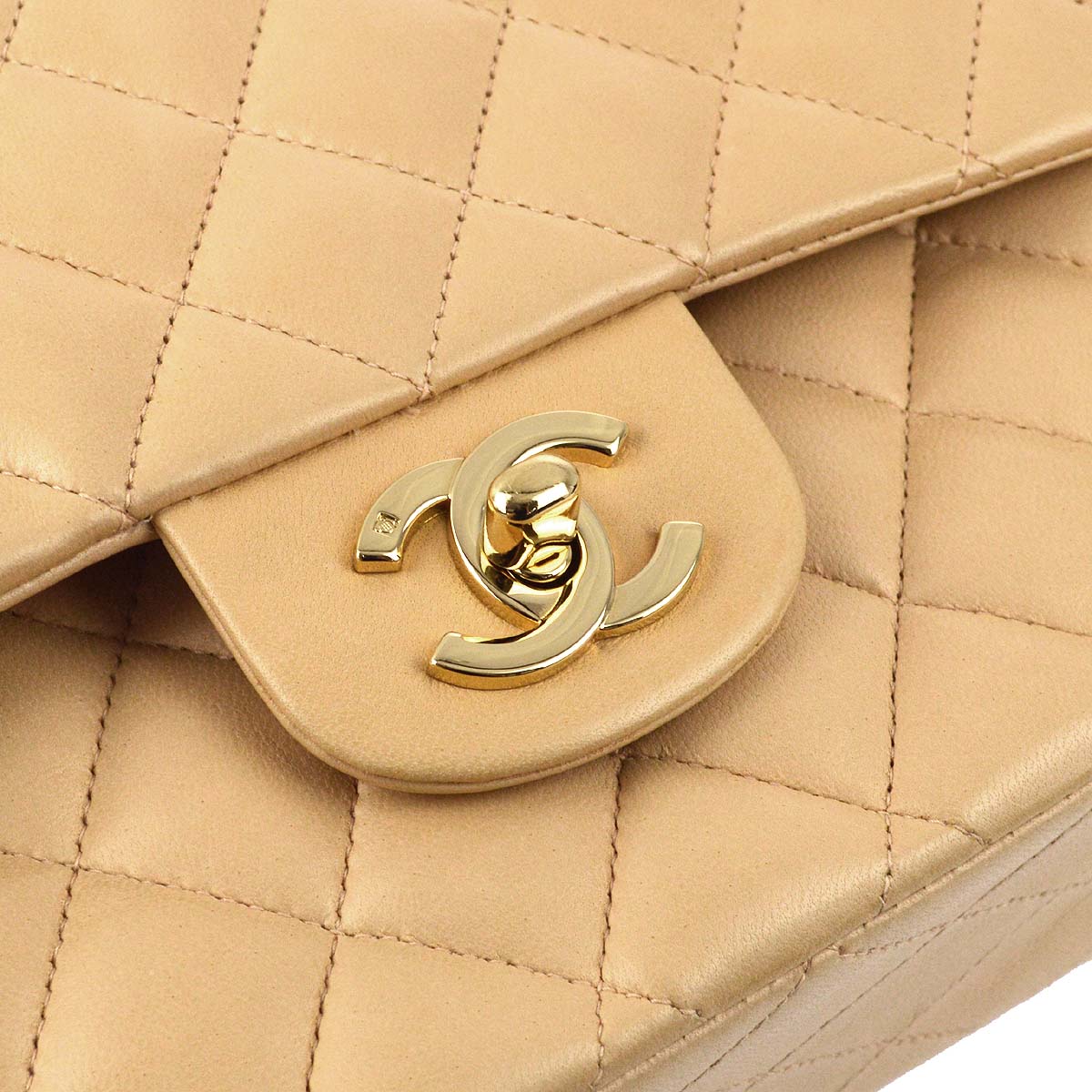 Chanel 2004-2005 Beige Lambskin Medium Classic Double Flap Shoulder Bag