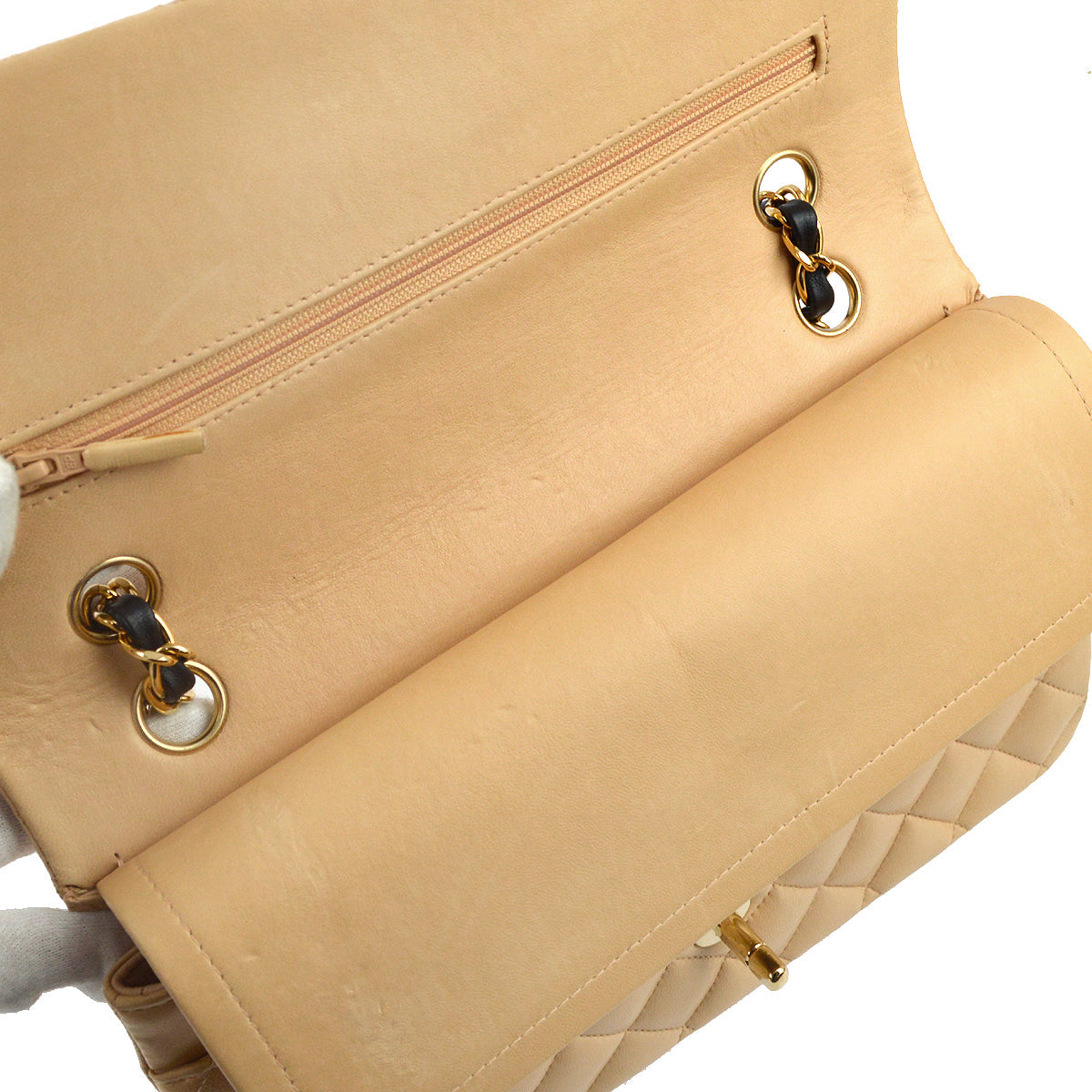Chanel 2004-2005 Beige Lambskin Medium Classic Double Flap Shoulder Bag