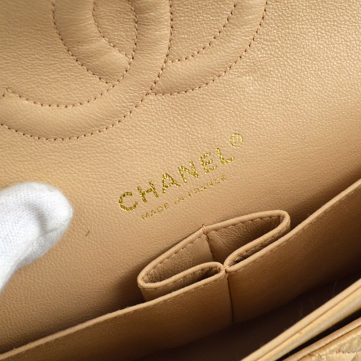 Chanel 2004-2005 Beige Lambskin Medium Classic Double Flap Shoulder Bag
