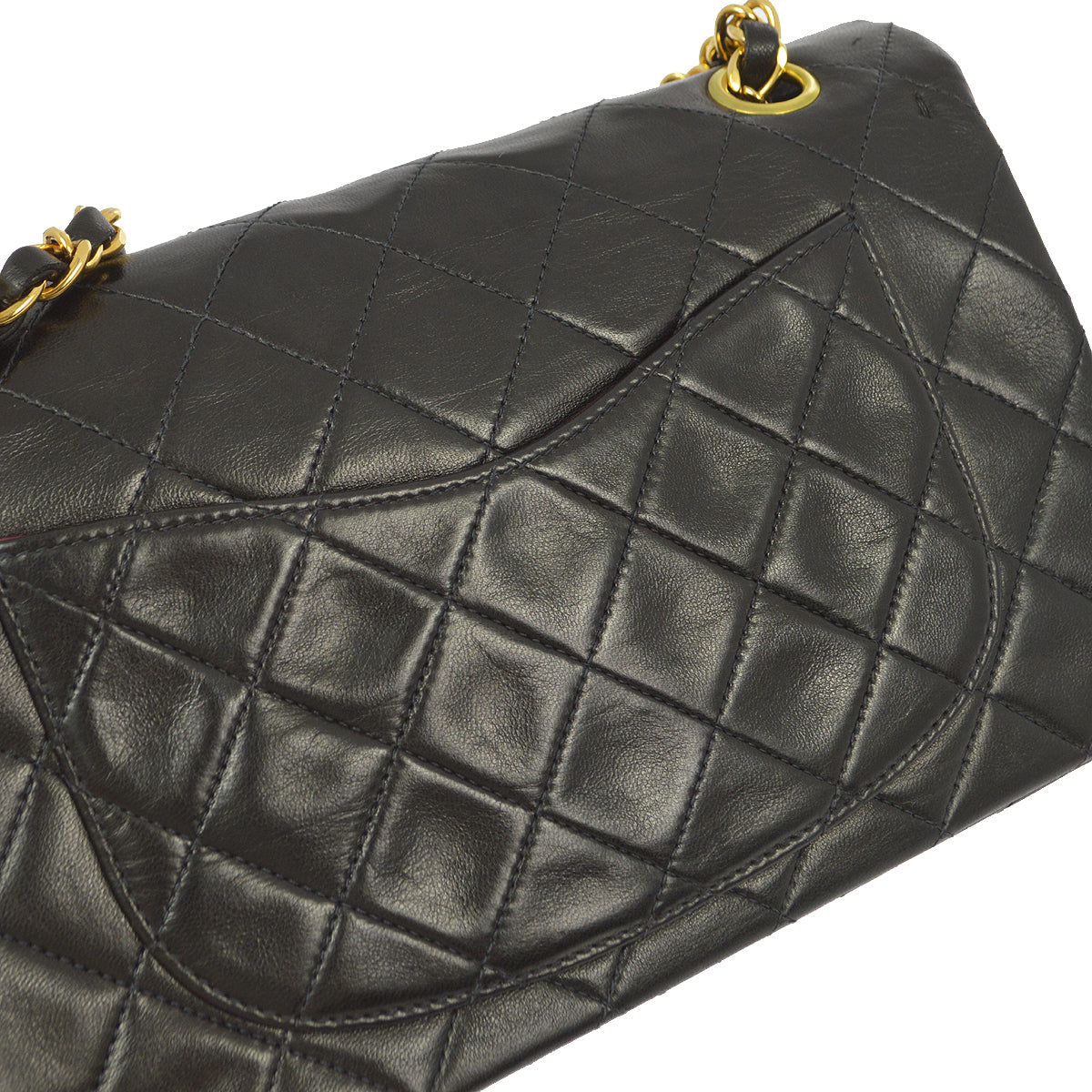 Chanel 1997-1999 Black Lambskin Small Classic Double Flap Shoulder Bag