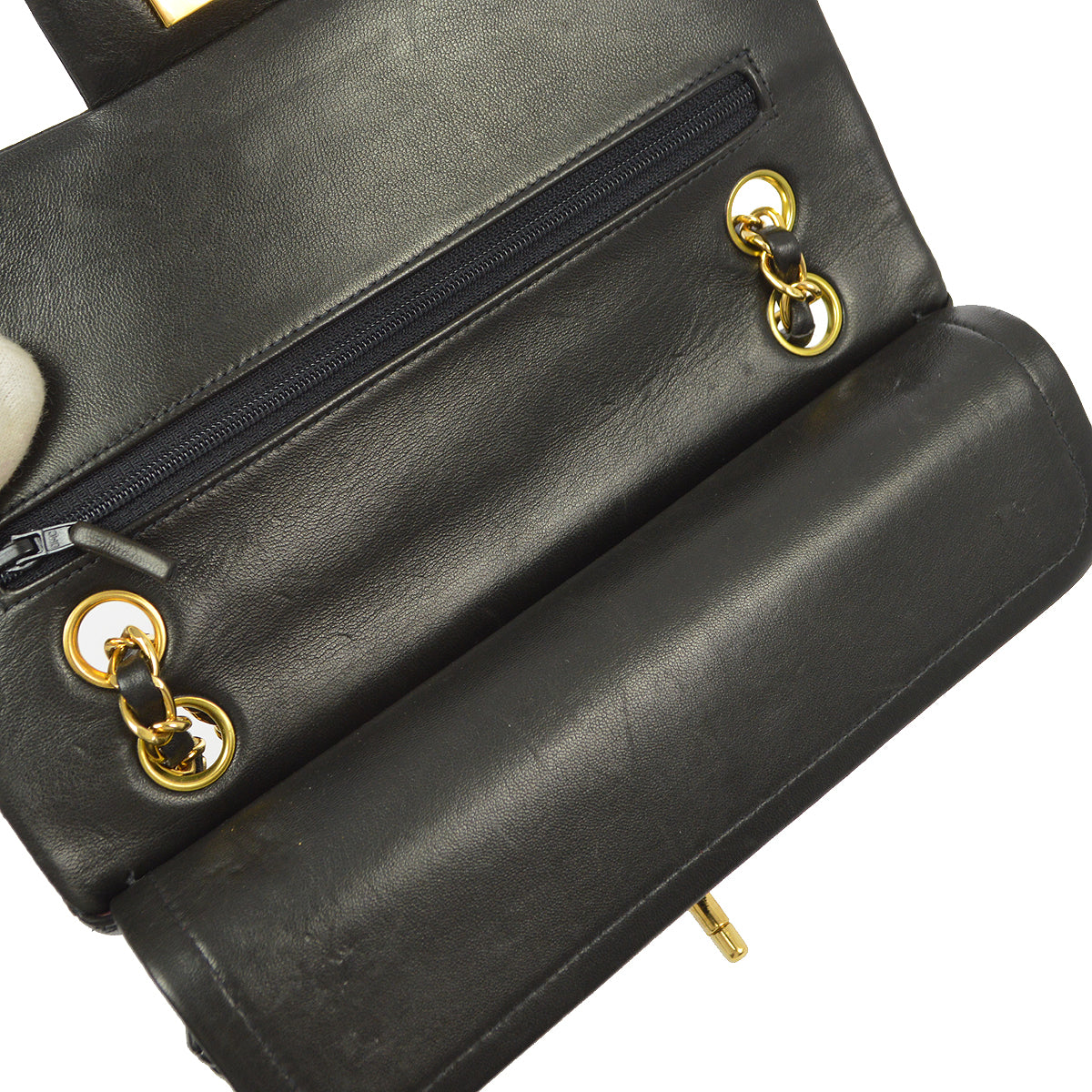 Chanel 1997-1999 Black Lambskin Small Classic Double Flap Shoulder Bag