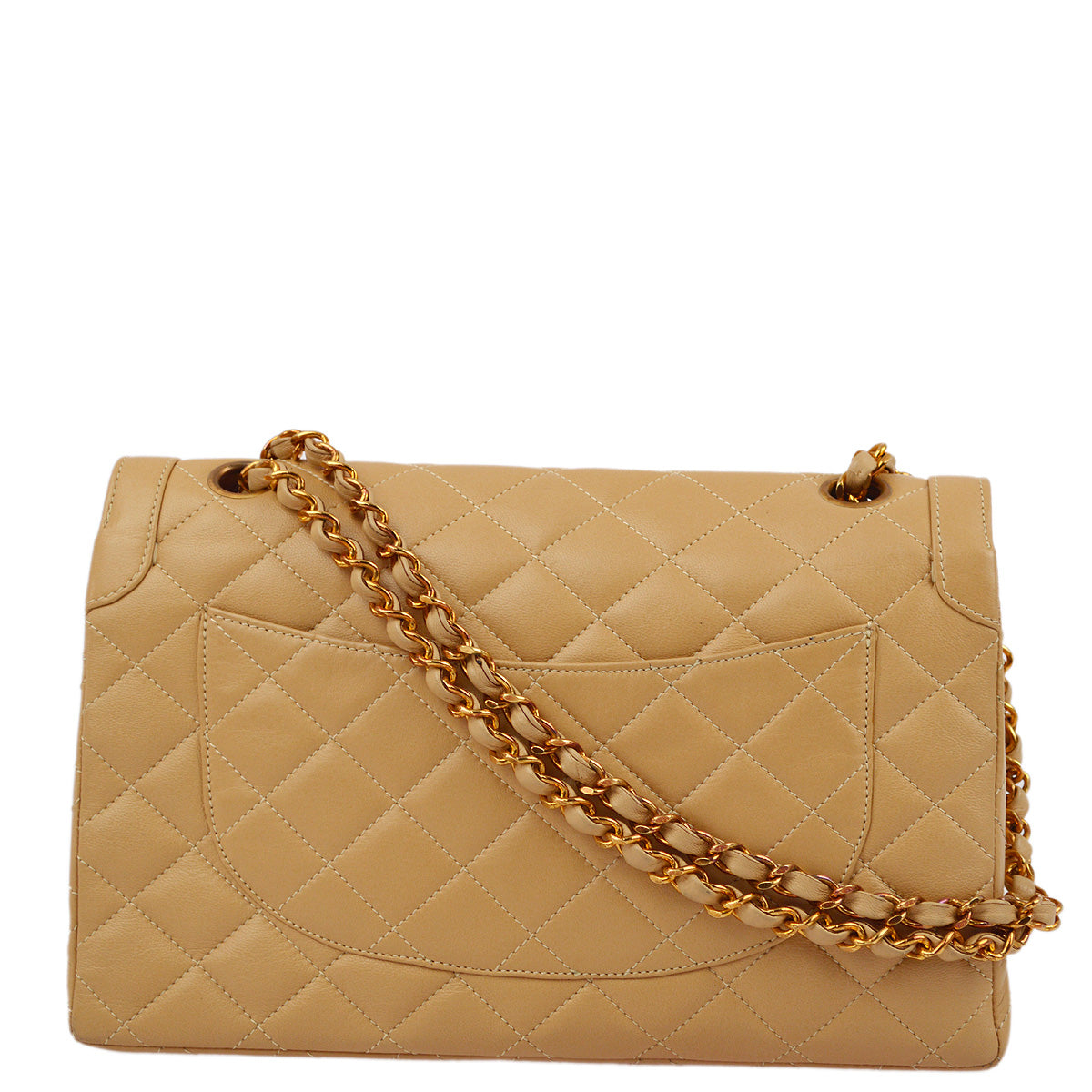 Chanel 1991-1994 Beige Lambskin Paris Limited Medium Double Flap Shoulder Bag