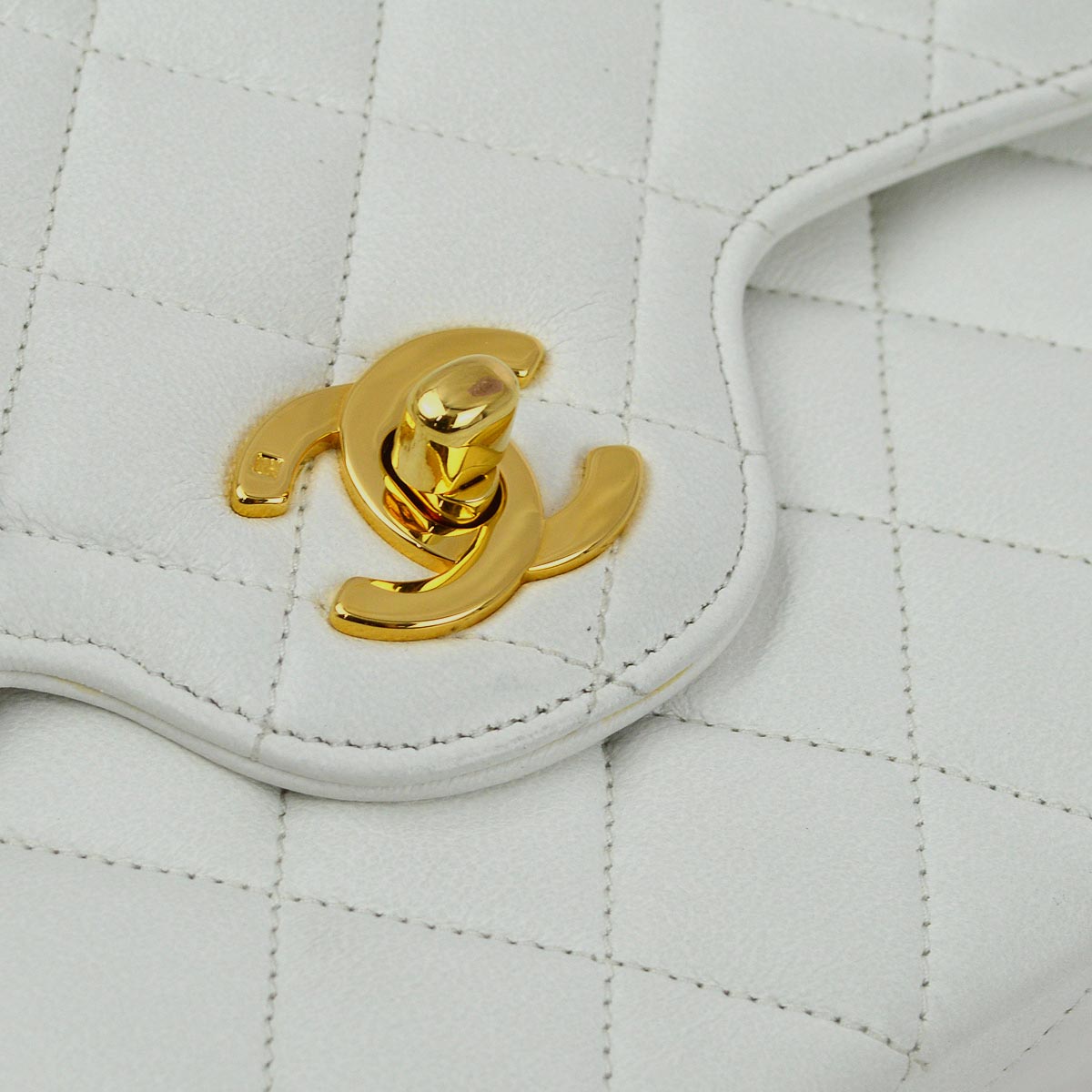 Chanel 1991-1994 White Lambskin Medium Double Flap Shoulder Bag