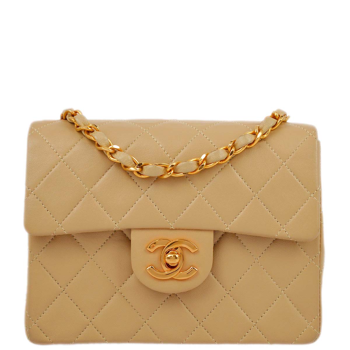Chanel 1991-1994 Beige Lambskin Mini Classic Square Flap Shoulder Bag 17