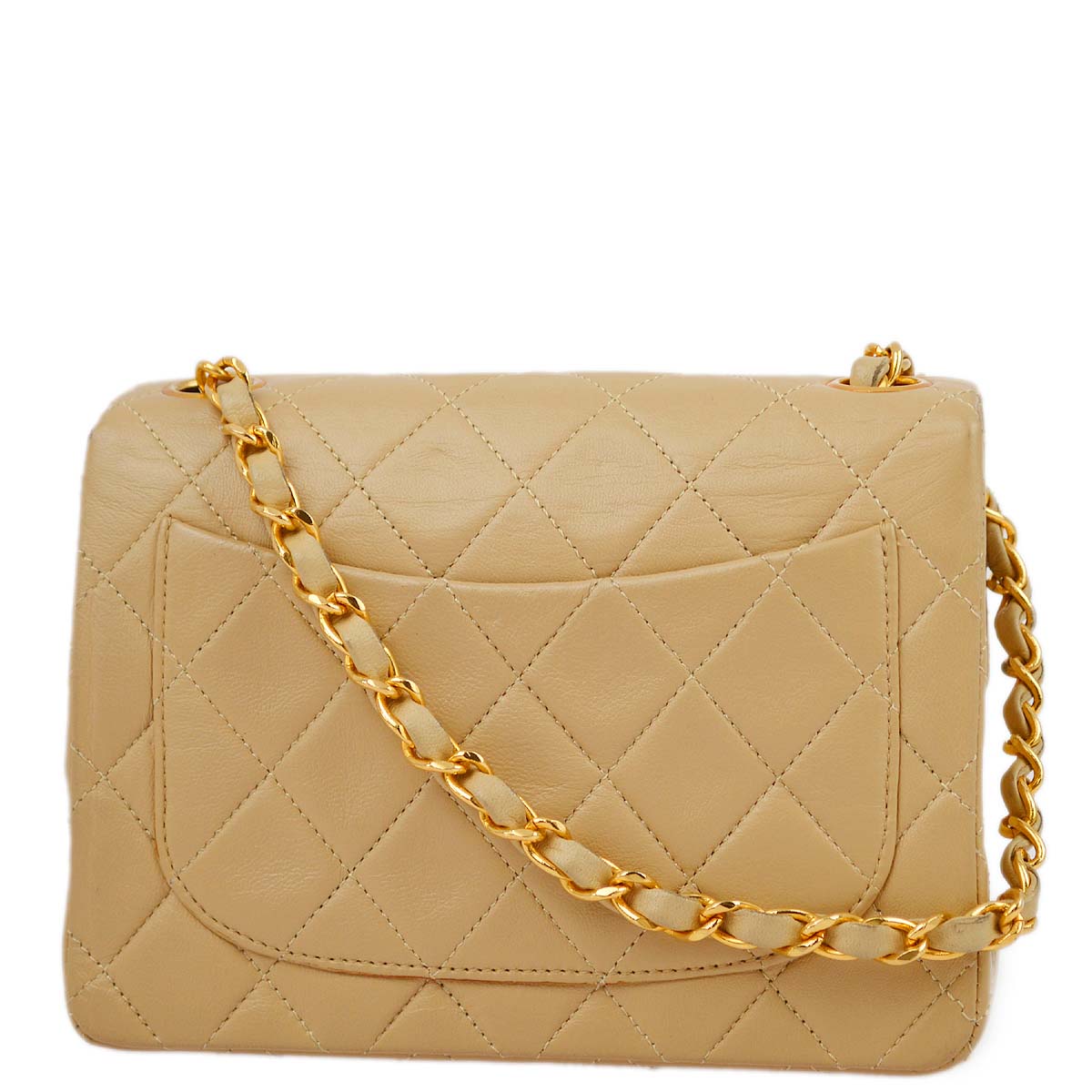 Chanel 1991-1994 Beige Lambskin Mini Classic Square Flap Shoulder Bag 17