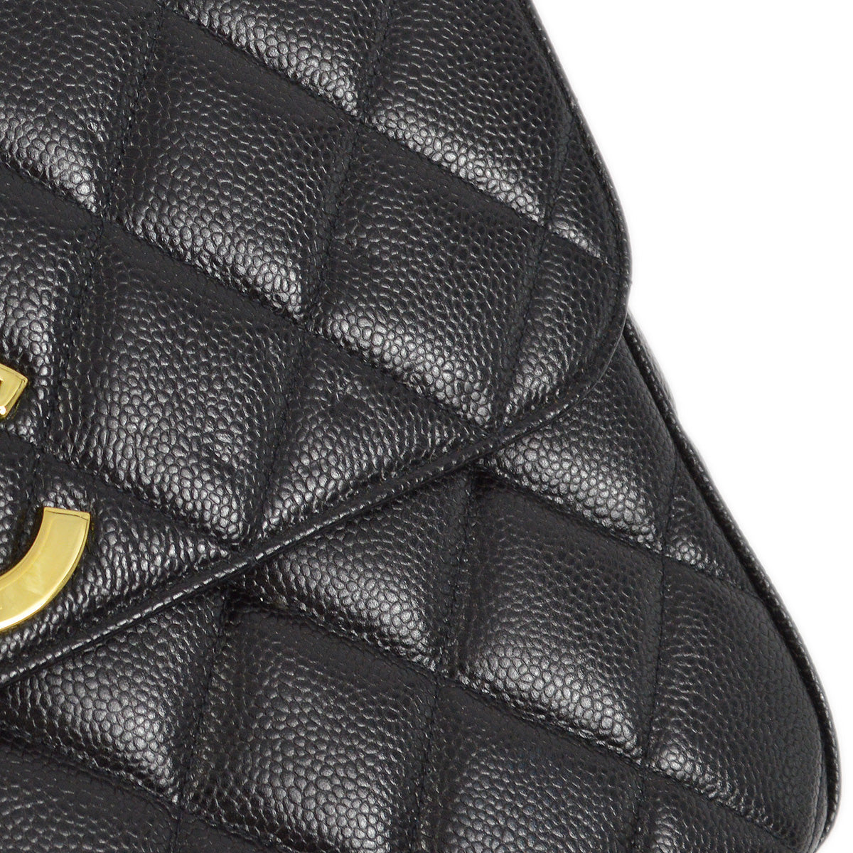 Chanel 1991-1994 Black Caviar Straight Flap Shoulder Bag