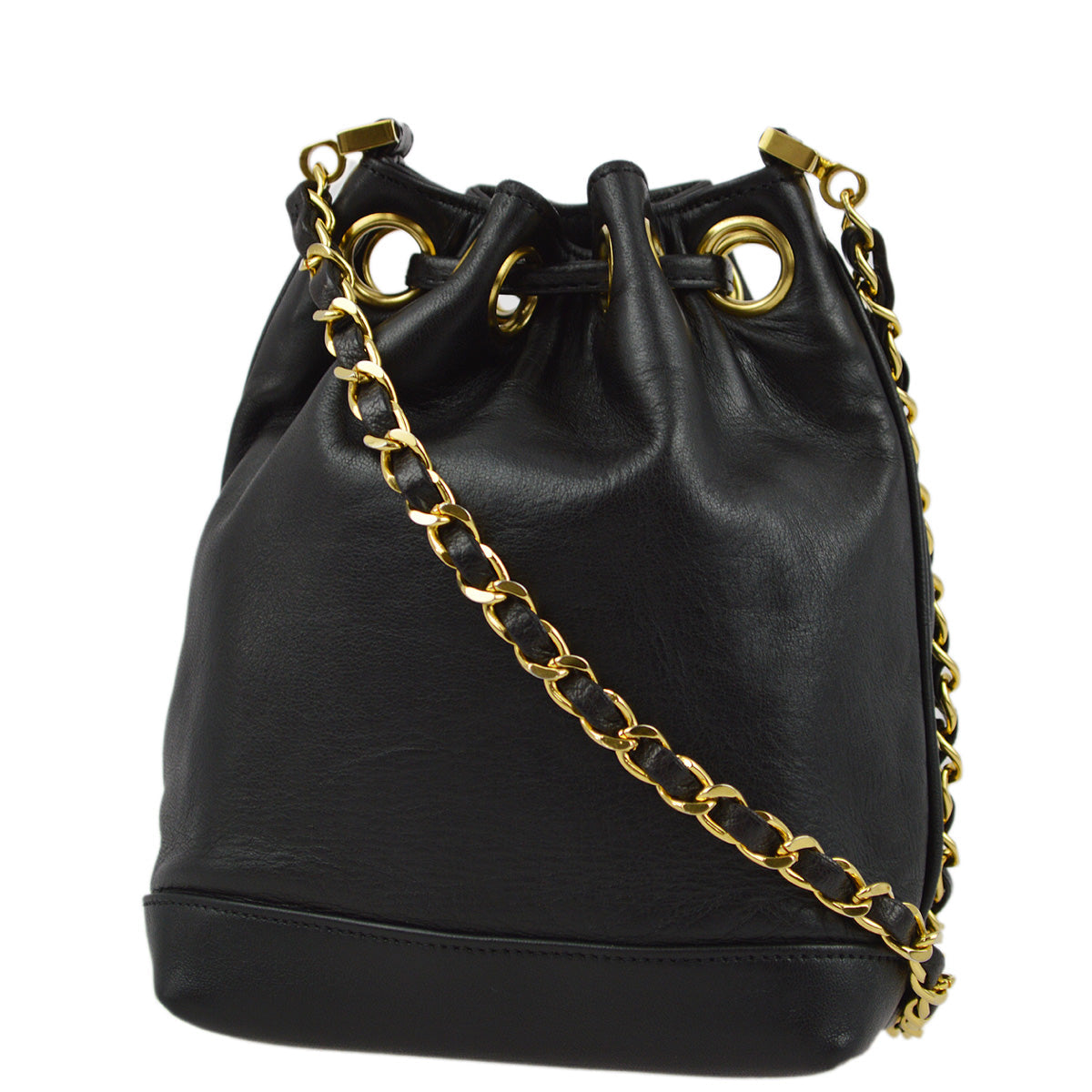 Chanel 1991-1994 Black Lambskin Bucket Shoulder Bag