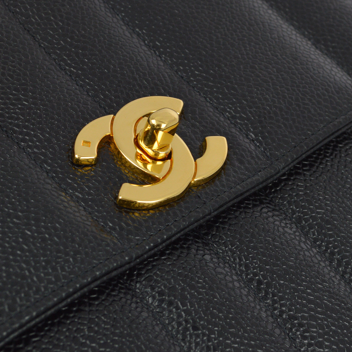 Chanel 1994-1996 Black Caviar Mademoiselle Straight Flap Shoulder Bag