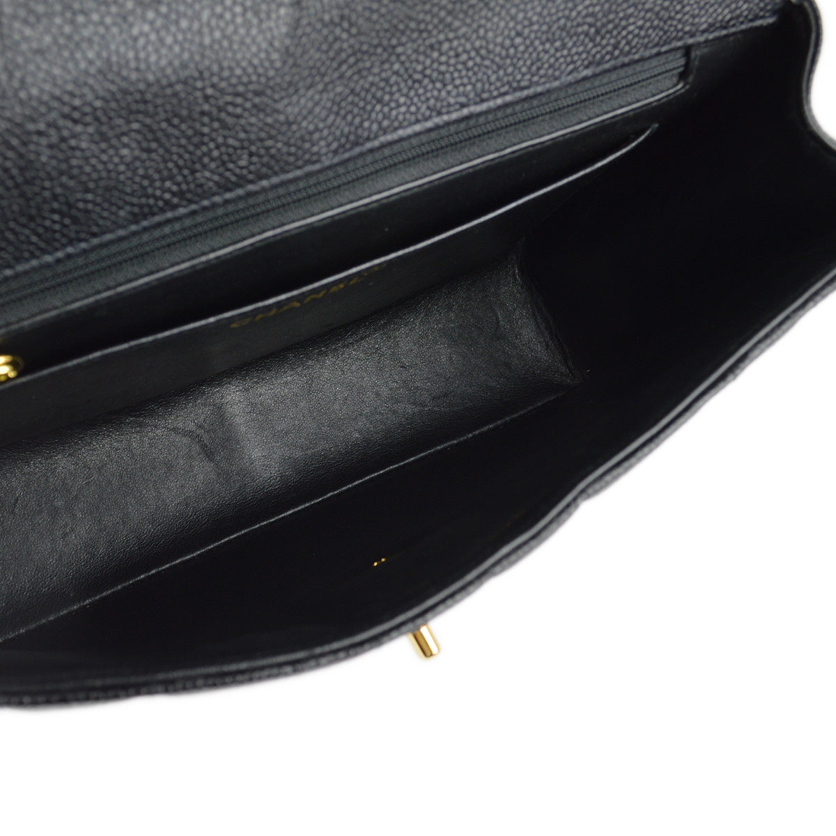 Chanel 1994-1996 Black Caviar Mademoiselle Straight Flap Shoulder Bag