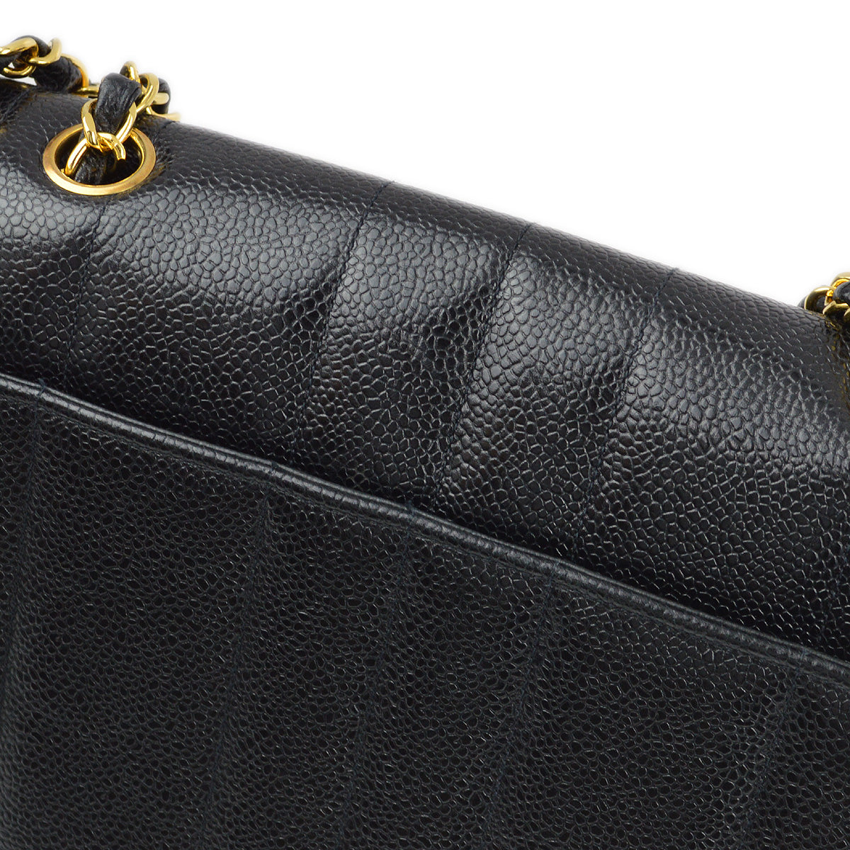 Chanel 1994-1996 Black Caviar Mademoiselle Straight Flap Shoulder Bag