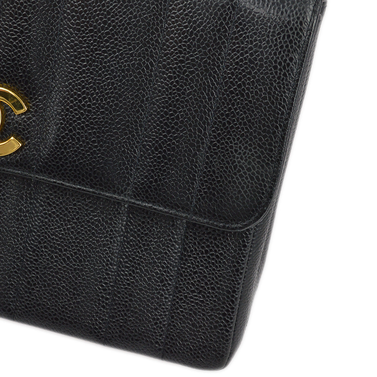 Chanel 1994-1996 Black Caviar Mademoiselle Straight Flap Shoulder Bag