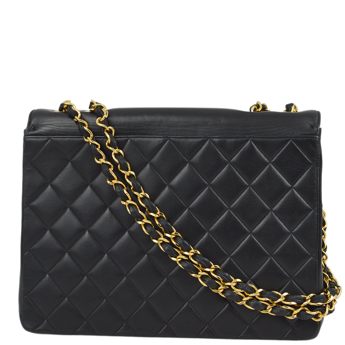 Chanel Black Lambskin Straight Flap Shoulder Bag