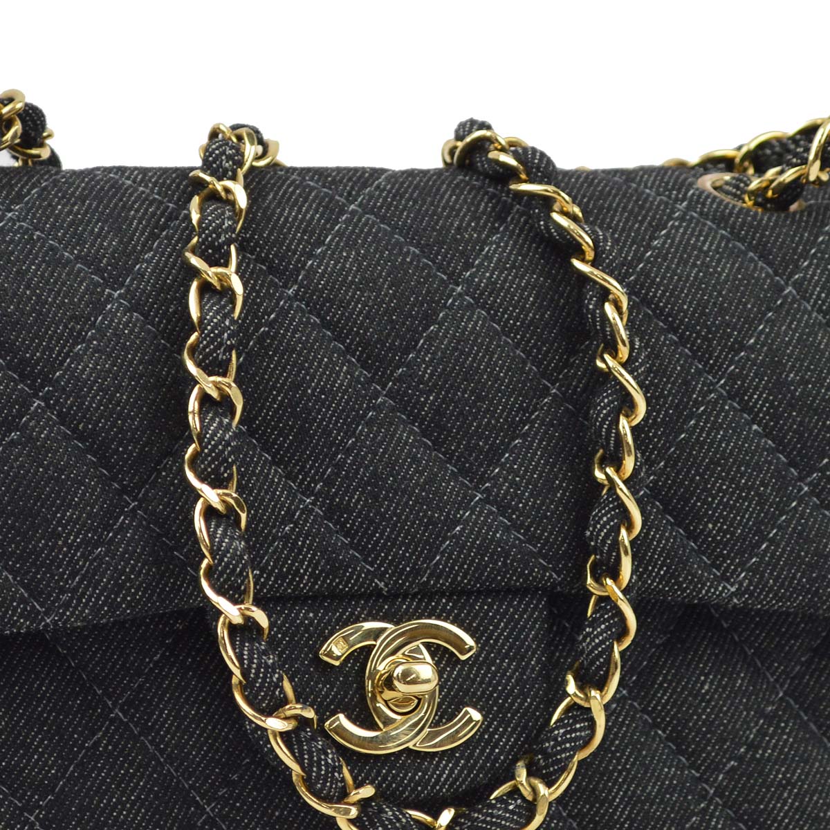 Chanel * 1997-1999 Black Denim Small Classic Double Flap Shoulder Bag