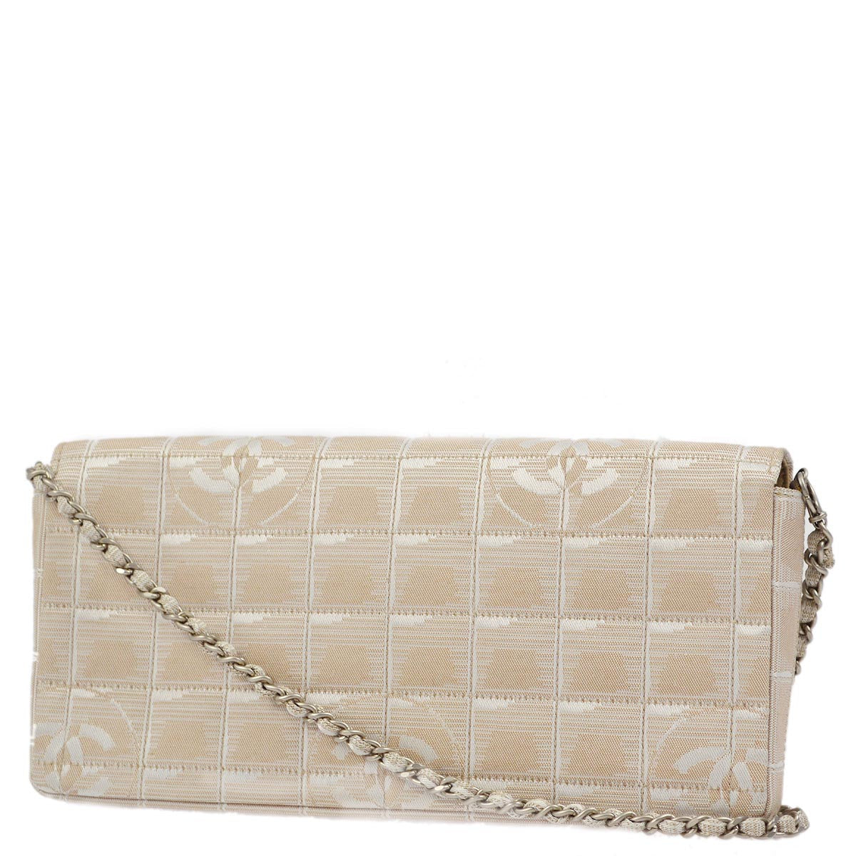 Chanel 2000-2001 Beige Jacquard Nylon East West Travel Line Shoulder Bag