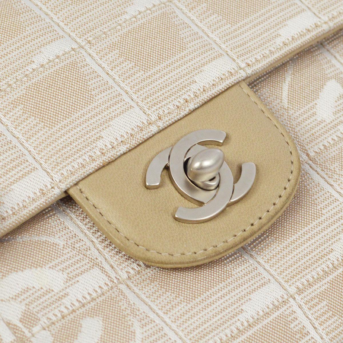Chanel 2000-2001 Beige Jacquard Nylon East West Travel Line Shoulder Bag