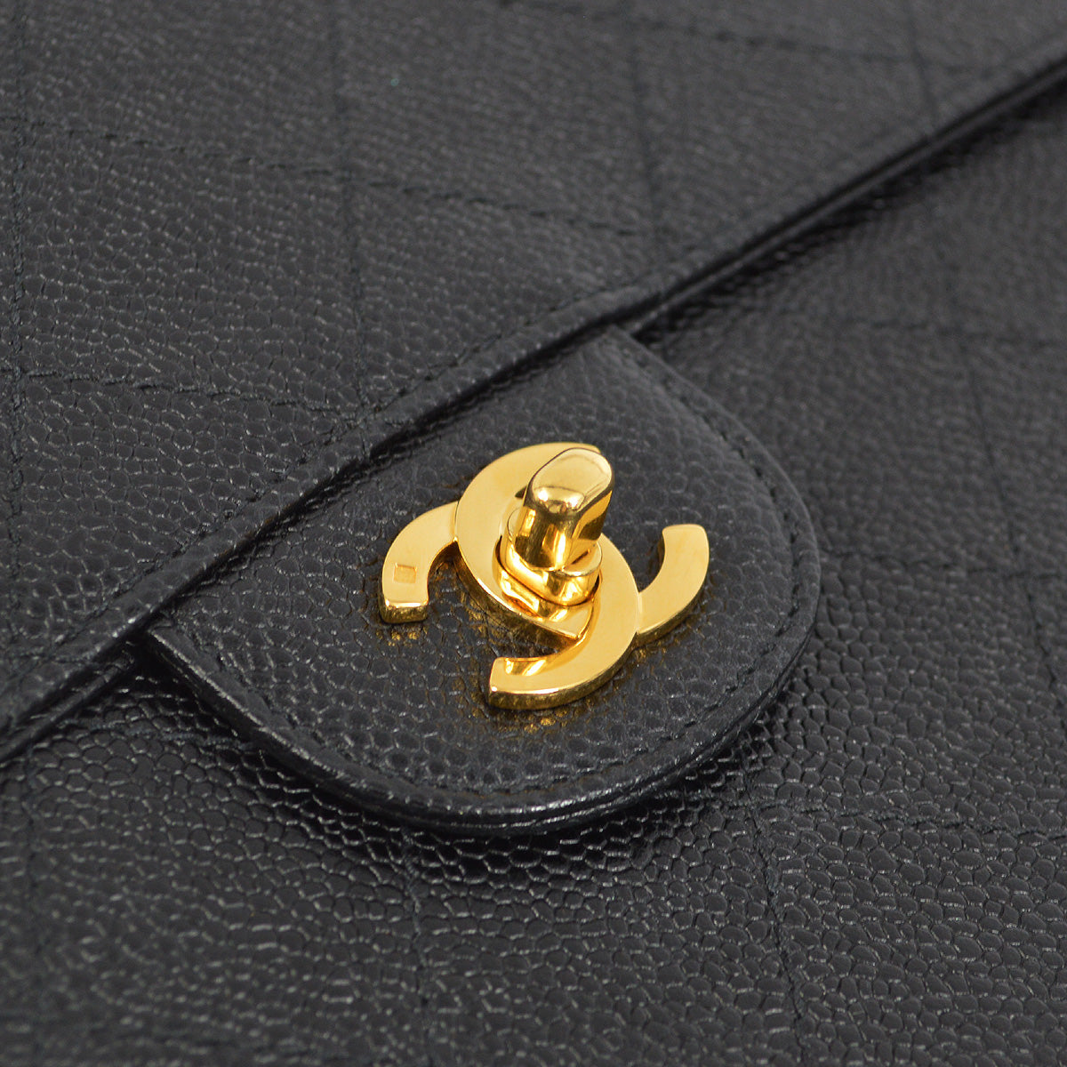 Chanel 1997-1999 Black Caviar Jumbo Classic Flap Shoulder Bag