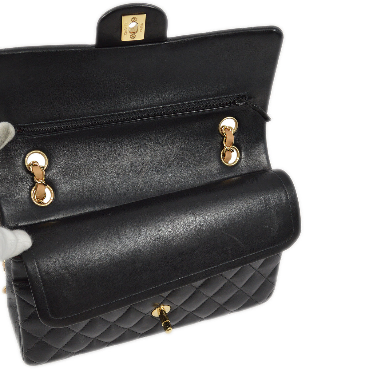 Chanel 2003-2004 Black Lambskin Medium Classic Double Flap Shoulder Bag