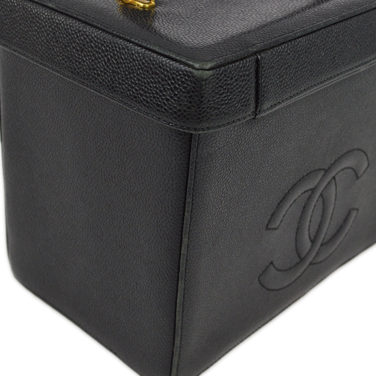 Chanel 1994-1996 Black Caviar Vanity 2way Shoulder Handbag