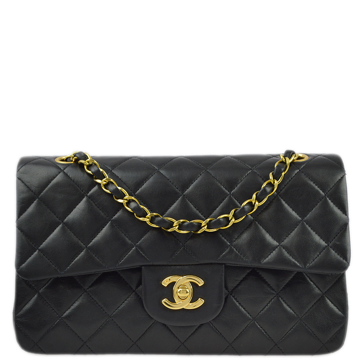 Chanel 1994-1996 Black Lambskin Small Classic Double Flap Shoulder Bag