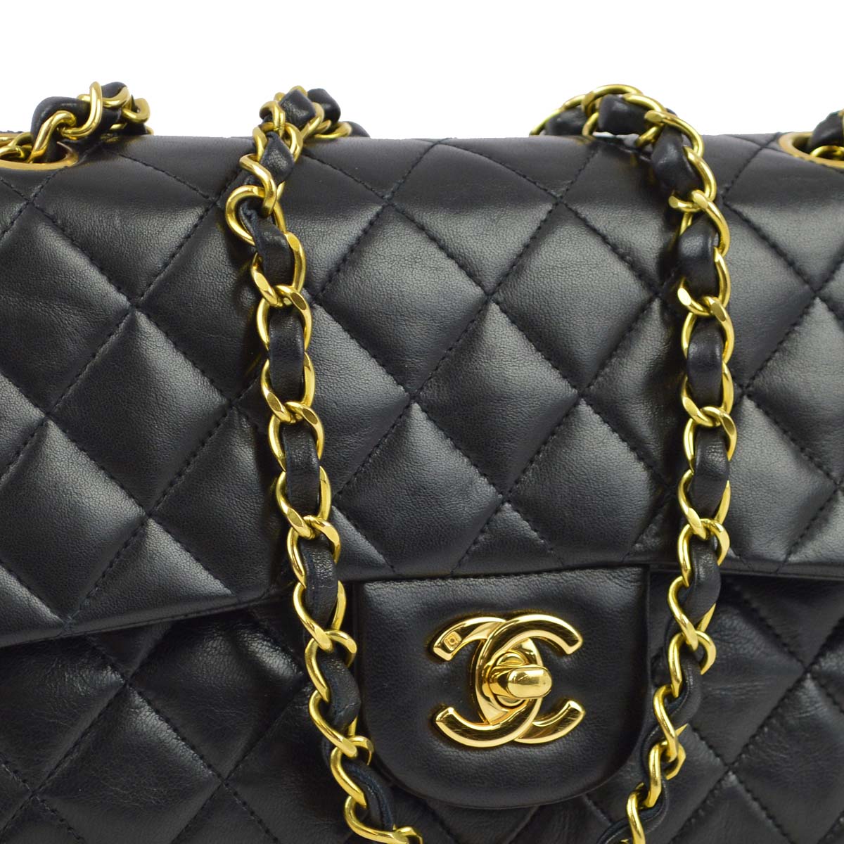Chanel 1994-1996 Black Lambskin Small Classic Double Flap Shoulder Bag