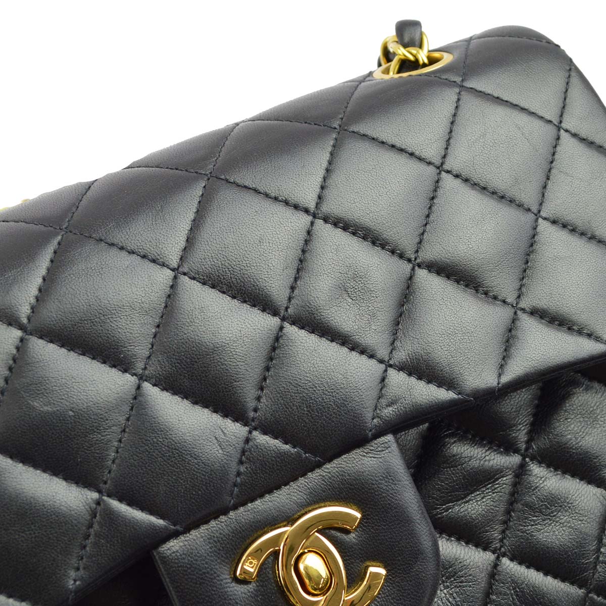 Chanel 1994-1996 Black Lambskin Small Classic Double Flap Shoulder Bag