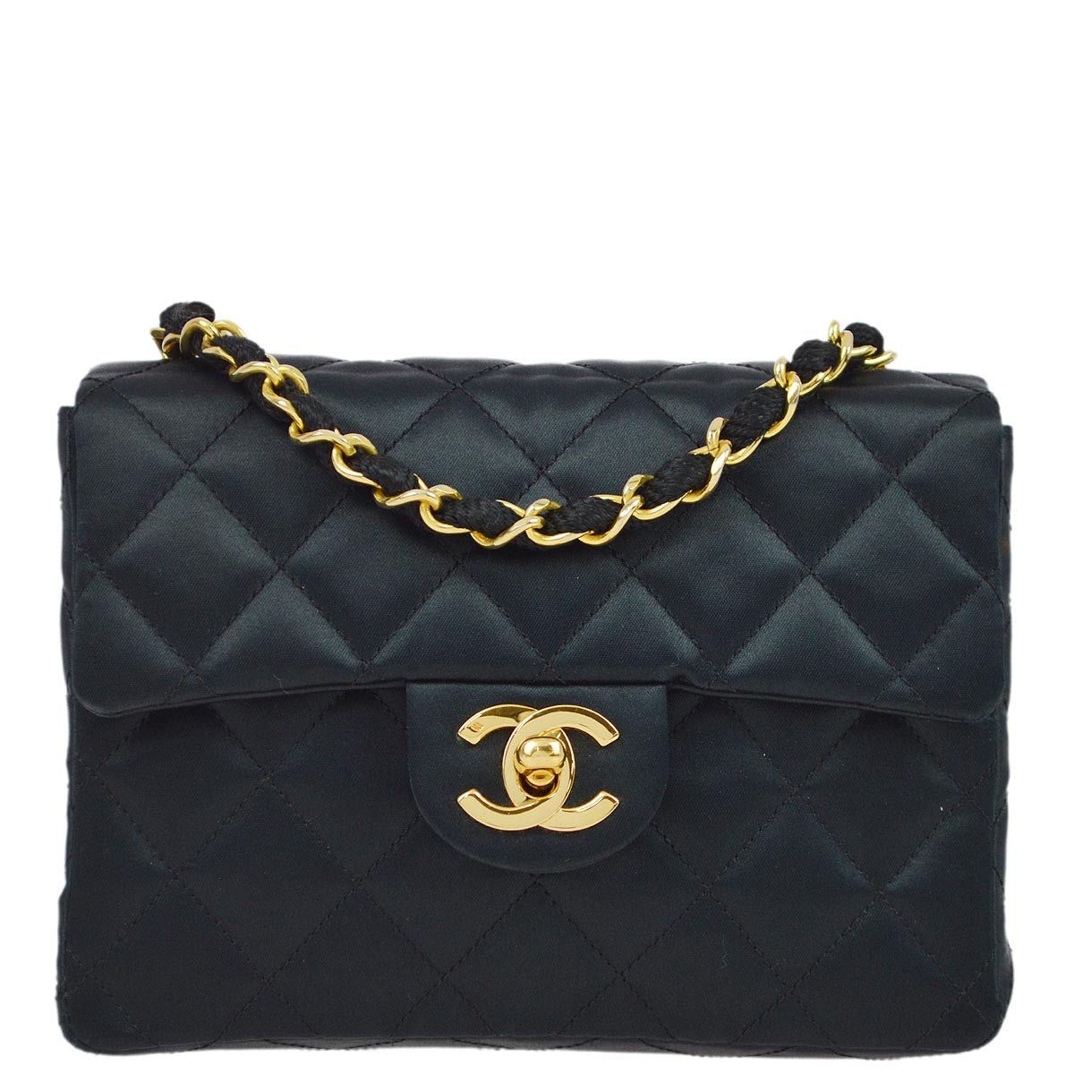 Chanel 1986-1888 Black Satin Mini Classic Square Flap Shoulder Bag 17