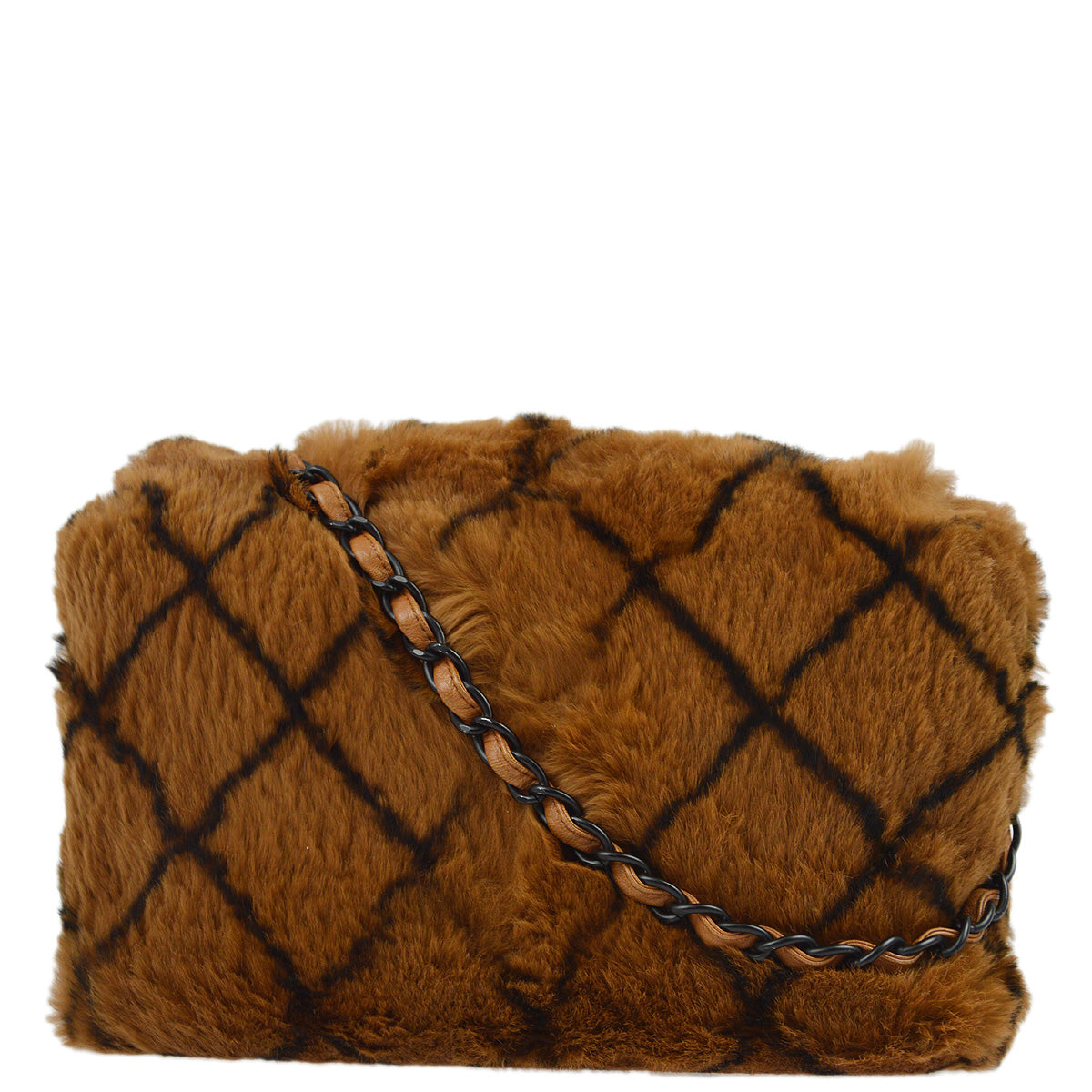 Chanel 2000-2001 Brown Fur Straight Flap Shoulder Bag