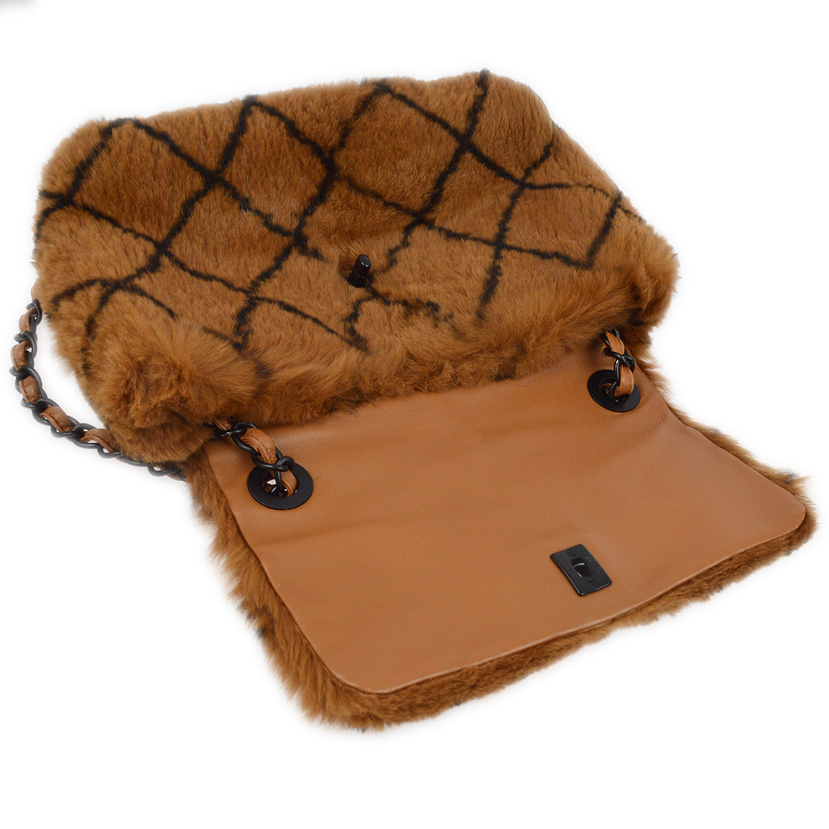 Chanel 2000-2001 Brown Fur Straight Flap Shoulder Bag