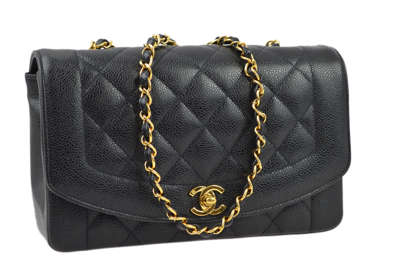 Chanel 1994-1996 Black Caviar Medium Diana Shoulder Bag