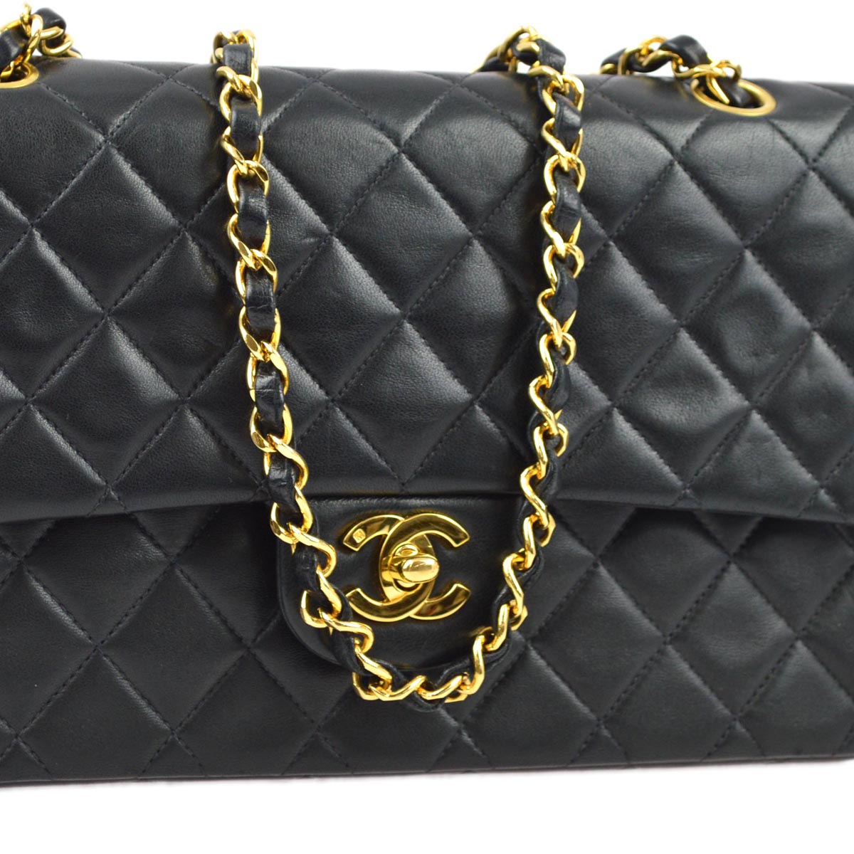 Chanel 1994-1996 Black Lambskin Medium Classic Double Flap Shoulder Bag