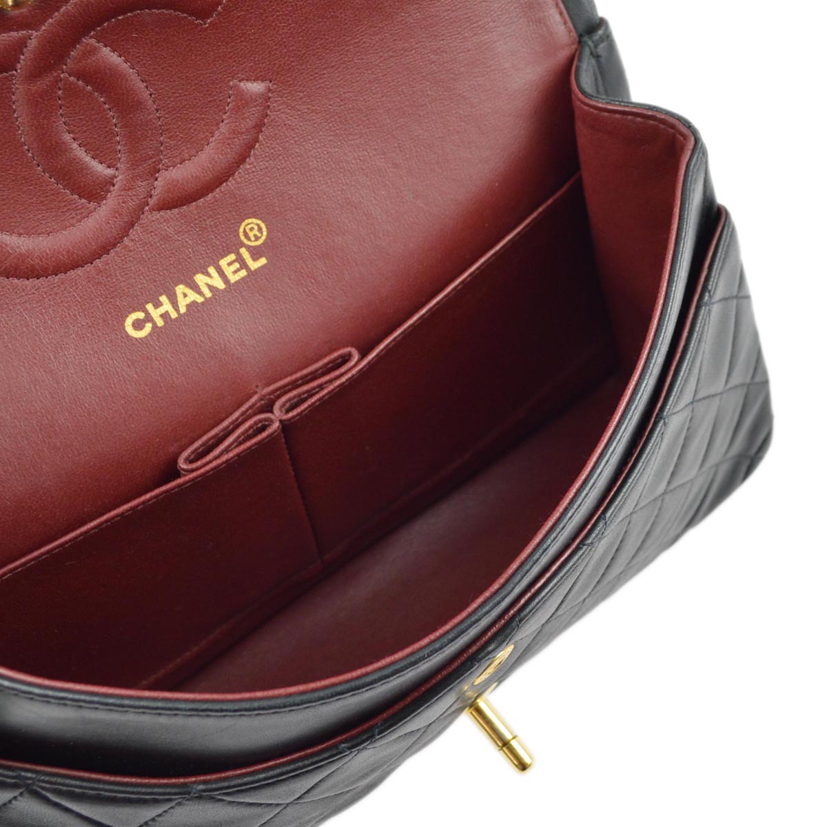 Chanel 1994-1996 Black Lambskin Medium Classic Double Flap Shoulder Bag