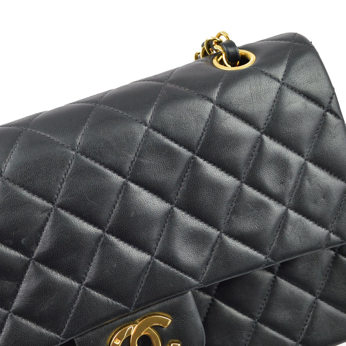Chanel 1994-1996 Black Lambskin Medium Classic Double Flap Shoulder Bag