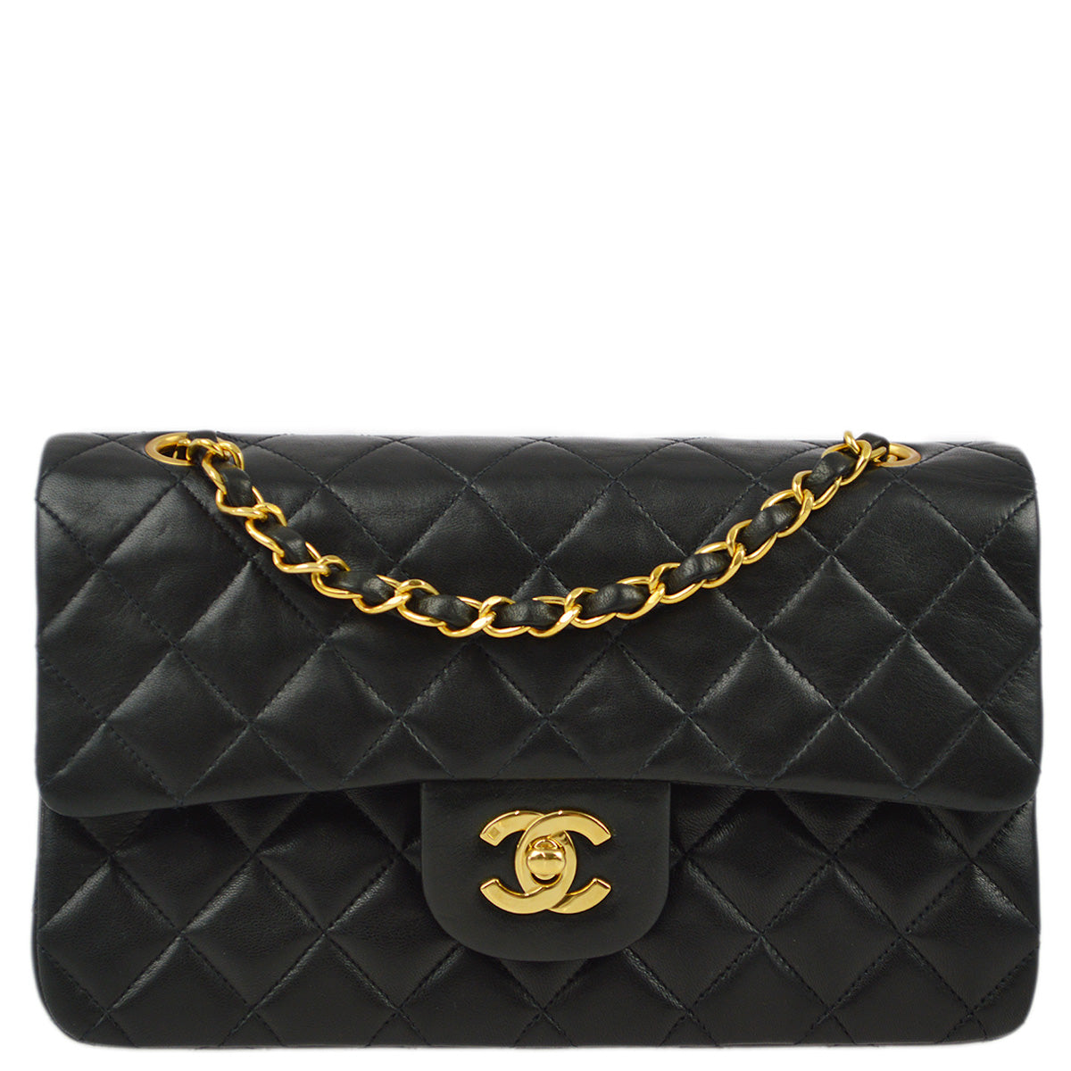 Chanel 1994-1996 Black Lambskin Small Classic Double Flap Shoulder Bag