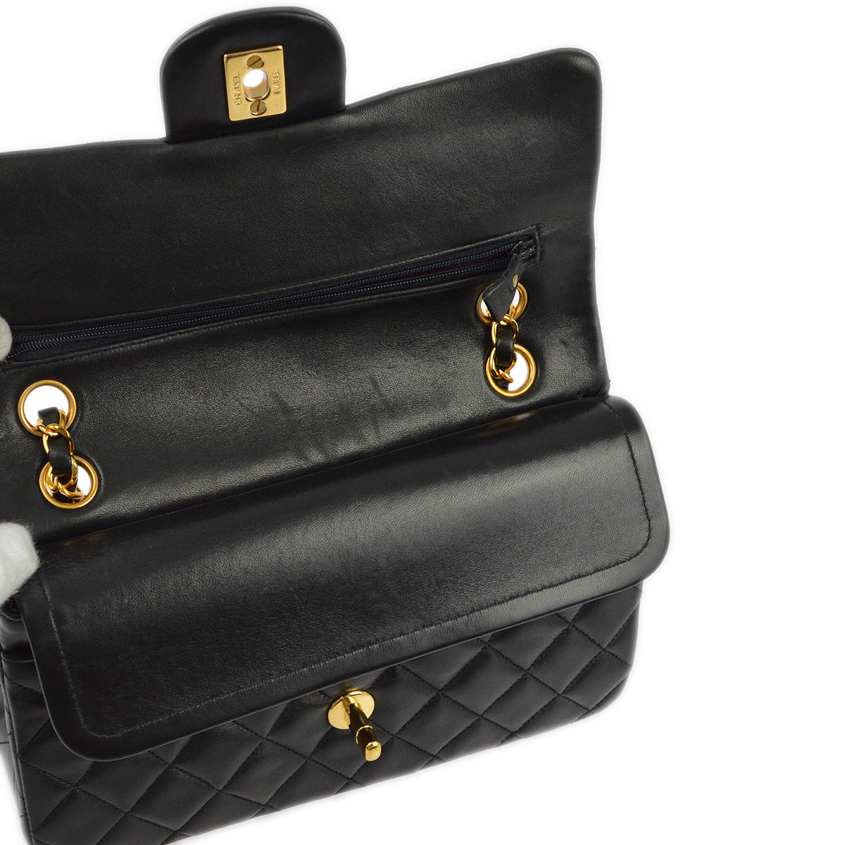 Chanel 1994-1996 Black Lambskin Small Classic Double Flap Shoulder Bag