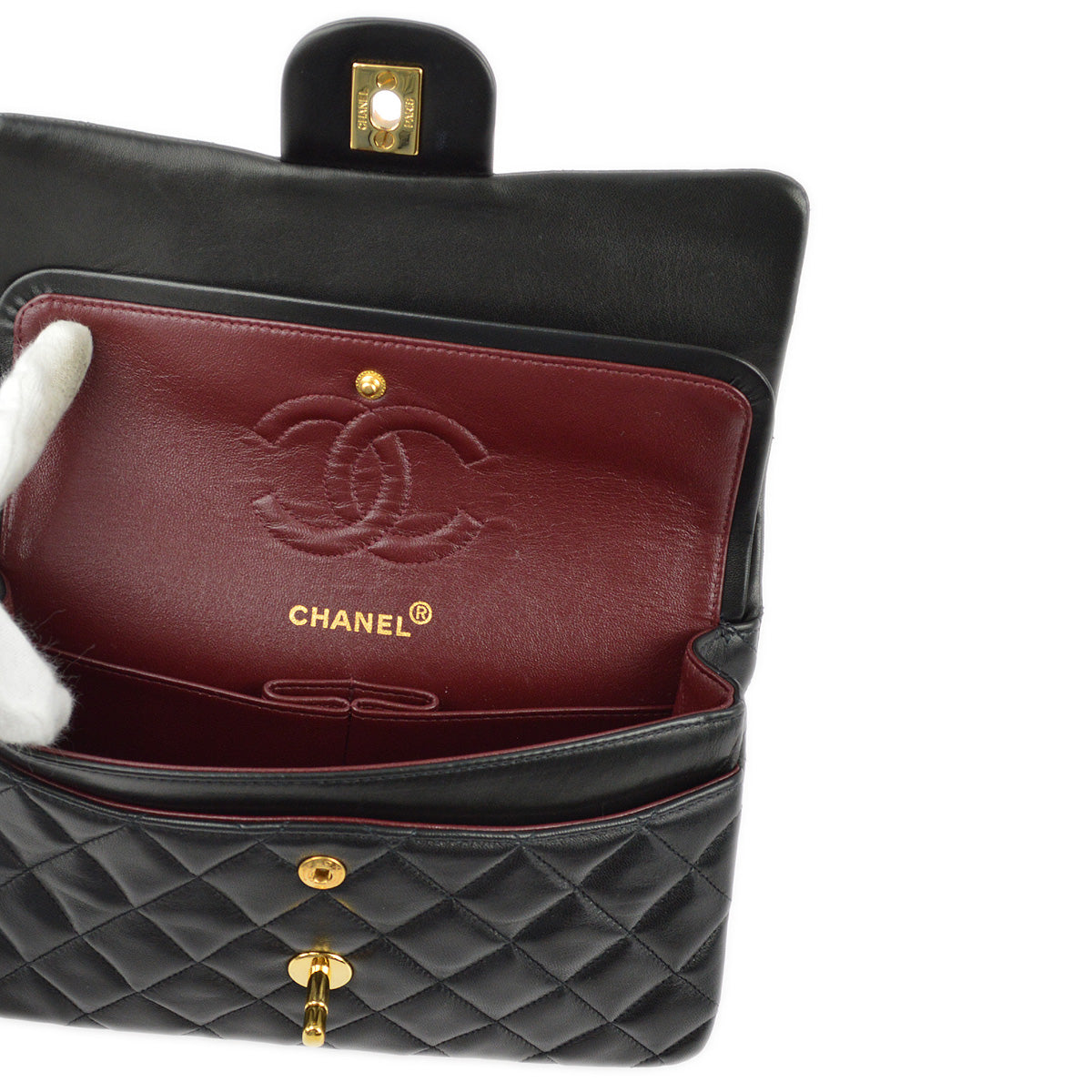 Chanel 1994-1996 Black Lambskin Small Classic Double Flap Shoulder Bag